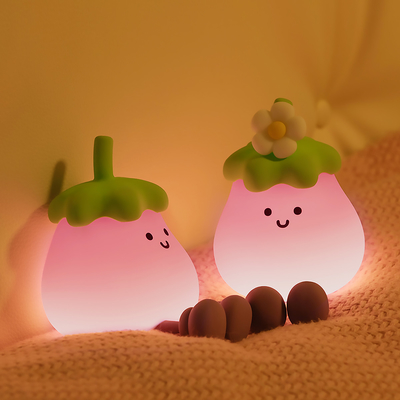 2025 Горячая продажа Led Battery Usb Powered Eggplant Ночные огни для детей Лампа для домашнего убранства Праздничное освещение Ночные огни для подарка