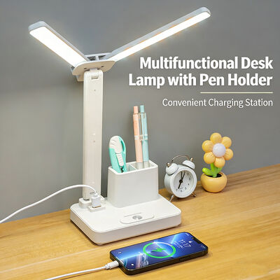 Modern Double-Headed LED Night Light Rechargeable ABS Body Folding Clock Lamp Square Brightness Table Desk Lamp for Home Use